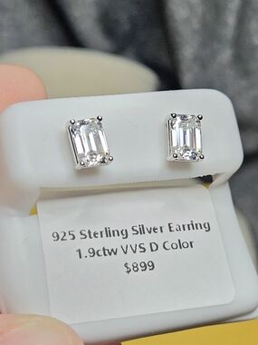 Stunning 1.9ctw Emerald-Cut Moissanite Stud Earrings (925 Sterling Silver)